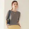 26 Otoño Temprano Cuello Redondo Estilo Coreano Jacquard Hueco Manga Corta Suelta Casual Ropa de Trabajo Suéter de Punto Cachemir