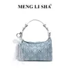 Bolsa de Couro Denim de Luxo com Strass para Mulheres, Nova Moda 2026, Bolsa de Mão Versátil, Bolsa Térmica para Lanche, Bolsa de Ombro e Transversal