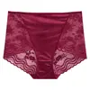 Pantis sexy de encaje sin costuras de tiro alto para mujer, control de abdomen satinado y elevación de glúteos, entrepierna de algodón puro de stock, bragas de alta elasticidad para mujer