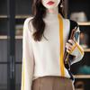 Suéter Estilo Coreano Roupa Feminina Outono e Inverno 2025 Novo Solto Gola Alta Listrado Estilo Retrô Suéter de Lã Top Feminino
