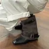 2026 Casual Design de Nicho Sensação Moda Ins Vibe Garota Popular Emagrecedor Salto Escondido Bota Curta Couro Macio Botas Franzidas