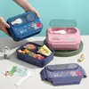 Set de Fiambrera Rectangular Compartimentada de Dibujos Animados Transfronteriza con Caja para Salsa, Tenedor y Cuchara, y Botella de Agua para Beber Directamente para el Picnic de los Estudiantes