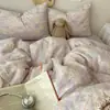 Estampado de Gatito de Dibujos Animados Tela tipo Nube Clase A Juego de Sábanas y Funda de Edredón de Cuatro Piezas para Cama de Dormitorio Juego de Tres Piezas Ropa de Cama para Niños