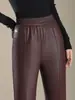 Pantalones de cuero genuino de marca auténtica Haining para mujer, colección primavera/otoño 2026, estilo coreano, corte holgado, piel de cordero, tobilleros, ligeramente acampanados, modernos