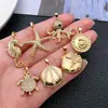 Acessórios para joias DIY, pingente de estrela-do-mar transfronteiriço, banhado a cobre com ouro real 18k, cravejado com zircônia, versátil para colares e pulseiras