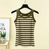 Novo colete listrado de verão moda colete de fio com cobertura gola redonda respirável blusa de base colete de base anti-exposição