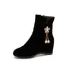 Botas de moda para mujer estilo Martin de ante, de corte bajo, con decoración de pedrería, botas casuales, botas con plataforma interior de cuña, tallas 33-43, botas de comercio exterior