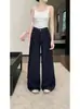 Jeans de Pierna Ancha Azul Oscuro para Mujer, Nuevo Estilo Verano 2026, Tiro Alto, Corte Holgado, Adelgazante, Delgados, Corte Recto, Caída Suelta, Pantalones de Largo hasta el Suelo