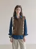 Chaleco de punto retro estilo francés con patrón de diamantes y cuello en V para mujer, cárdigan sin mangas para principios de otoño, top único