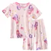 Terno de manga curta infantil Terno de ar condicionado para meninas dos desenhos animados Roupas para casa Shorts de manga curta para bebês de duas peças