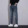 Pantalones vaqueros de alta calidad, estilo lujo ligero, corte ajustado para hombre, casuales y versátiles, elásticos, estilo coreano, vintage, a la moda, tendencia, gama alta, corte recto