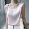 Camisola sin mangas de color liso para mujer, con tirante ancho en el hombro y cuello redondo, para uso casual, con caída sedosa, nueva para primavera y verano