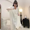 Pijama para Mujer de Verano Fino Nubes Algodón Manga Corta Camisón Estilo Coreano Dulce Puntos de Ola Vestido Camisa talla extra para chica rellenita Ropa para Casa