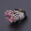 Anillo de cristal rosa con incrustaciones de diamantes en forma de rama exagerada y creativa de Hecheng, ideal para mujeres en Europa y Estados Unidos.