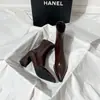 Botines de tacón alto para mujer Chuyuji Marrón, Nuevo estilo Otoño/Invierno, Forrados de felpa, Estilo francés, Cremallera trasera, Elástico, Punta fina, Tacón grueso