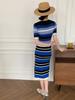 Vestido de Manga Larga y Corta Jiayuzhi Rayas Europeas y Americanas Resaltando la Figura Falda Larga de Raya Canalé B8375