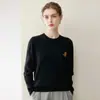 Novo Suéter Bordado Gola Redonda 100% Caxemira Pura Outono/Inverno para Mulheres, Suéter Pulôver de Tricô Solto em Caxemira, Suéter de Base