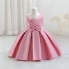 Vestido Novo para Bebê Menina de Um Ano Vestido de Princesa Sarja Cetim Espesso Laço Sem Mangas Vestido de Bebê Vestido para Criança Pequena Semana de Pegar