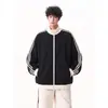 Sudadera cárdigan de cuello alto con bloques de color a rayas estilo americano para hombres y mujeres, chaqueta deportiva casual holgada de otoño para parejas