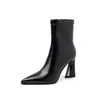 Botas Elásticas Super Stretch Botas Emagrecedoras Femininas Outono Inverno Nova Chegada Bico Fino Zíper Lateral Salto Alto Grosso Botas Femininas Botas de Cano Curto Botas Elásticas de Cano Curto