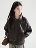 Jaqueta de Couro Estilo Coreano Maillard para Meninas 2026 Outono Novidades Infantis Retro Gola Lapela Solta Peça Superior Outerwear Tendência