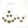 Conjunto de Joias Elegantes Transfronteiriças Europeias e Americanas com Flor Gotejada em Óleo, Colar, Pulseira, Brincos e Anel, Estilo Palaciano Retrô