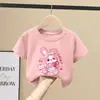 2137 # Camiseta de Manga Corta para Niña 2025 Nuevo Verano Algodón Puro Holgada Talla Mediana y Grande Estilo Infantil Camiseta de Manga Media para Abajo