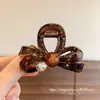 Grampo de Garra para Cabelo com Laço Marrom e Pedras Strass Pérolas para Mulheres, Pinça de Tubarão de Alta Qualidade para o Verão, Acessório de Cabelo para a Parte de Trás da Cabeça