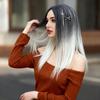Aliexpress Peruca Marrom Estilo Europeu e Americano Cabelo Longo Liso Fibra Sintética Repartição Central Cor Gradiente Fibra de Alta Temperatura Fabricante de Penteados em Estoque