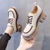 Zapatos de cuero para mujer, estilo británico pequeño, novedad de otoño 2023, color a juego, estilo occidental de moda, tacón grueso, plataforma, mocasines para mujer