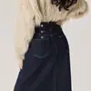 Falda de Mezclilla Azul con Abertura para Mujer Tendencia 2025 Versátil Nueva de Verano de Cintura Alta Línea A de Longitud Media