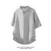 Polo Desconstruído Patchwork de Manga Curta com Meio Zíper Estilo High Street Americano, Camiseta de Verão Cleanfit com Ombro Normal e Gola Alta