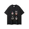 Camiseta Retrô de Manga Curta Lavada com Efeito Desgastado da High Street Americana Colete Sem Manga Estampado Direto com Spray de Anime Fantasma para Homens