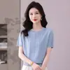 Camiseta de Seda para Mujer, Top Corto de Punto, Nuevo Estilo de Verano, Top Holgado Fino de Seda Hielo de Manga Corta para Mamás