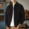 Camisa Masculina de Manga Longa Workwear Retrô Japonês Sarja Pesada Toque de Textura de Bambu Camada Única Camadas Solta Gola Lapela Peça Externa