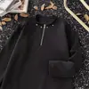 Sudadera negra con media cremallera de peso pesado transfronteriza para hombre, top de diseño nicho de otoño, top retro americano de peso pesado