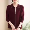 Cardigan de Punto con Cremallera y Cuello Solapa Nuevo Estilo Primavera y Otoño para Mujer, Mamá de Mediana Edad, Suéter Exterior Holgado y Elegante