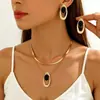 Conjunto de Pendientes, Collar y Anillo Geométricos Ovalados Minimalistas Versátiles de Moda Transfronterizos Europeos y Americanos Más Vendidos en Amazon