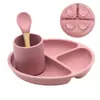 Conjunto de três peças de prato de silicone com ventosa pequena, copo d'água, conjunto de colher e garfo, conjunto de alimentação de silicone para bebês