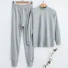 Conjunto de Roupa Íntima Térmica Masculina e Feminina, Gola Redonda, Algodão Puro, Quente, Ajuste ao Corpo, Fino, Elástico, Roupa de Outono