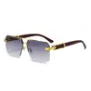 Gafas de Sol Estilo Nuevo, Cuadradas de Moda con Media Montura, Varillas Cortadas en Diamante y Decoración Floral, Gafas de Sol Doradas para Venta al por Mayor Transfronteriza