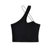 Primavera e verão nova roupa curta elástica halter camisa feminina dupla camada assimétrica ombro cinto colete casual esportes topo