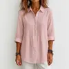 2026 Venda Quente Ebay Amazon Algodão e Linho Solto Manga Longa Feminina Plissada Plus Size Camisa