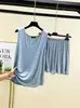 Conjunto de Chaleco de Cuello V de Modal y Shorts para Mujer Verano Delgado Casual Holgado Sin Mangas Ropa de Casa Conjunto de Dos Piezas