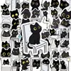 50 Lindas Pegatinas de Dibujos Animados de Gatitos Negros, Divertidas Pegatinas de Graffiti de Escenas Diarias, Pegatinas Decorativas para Tazas de Agua, Cuadernos y Diarios