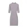 Vestido de punto ajustado estilo francés con cuello cuadrado y manga media para mujer, cintura ceñida para estilizar, resalta la figura y el temperamento, largo midi