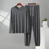 Calça de Pijama Masculina Plus Size para Primavera e Outono, Modal, Novo Estilo, Gola Redonda, Manga Longa, Pode Ser Usada Fora, Roupas Finas para Casa