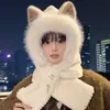 Nuevo gorro de invierno para mujer, bufanda linda de felpa, calentador de cuello integrado grueso, gorro de felpa para ciclismo, gorro cálido con protección para los oídos