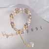 Pulsera Retro Francesa de Cristal Morado y Perlas para Mujer, Lujo Accesible, Pulsera de Diseño de Nicho Ins de Gama Alta, Joyería para Mejores Amigas