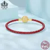 Pulsera Aiful Classic con Hebilla de Bolas de Plata de Ley S925 Patrón Rizado Retro Cuerda de Cuero Pulsera Básica Joyería al por Mayor para Mujeres